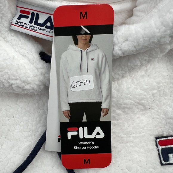 Fila Women's Josephine Sherpa Embroidered Logo Crop Hoodie White Medium NWT - Picture 8 of 11